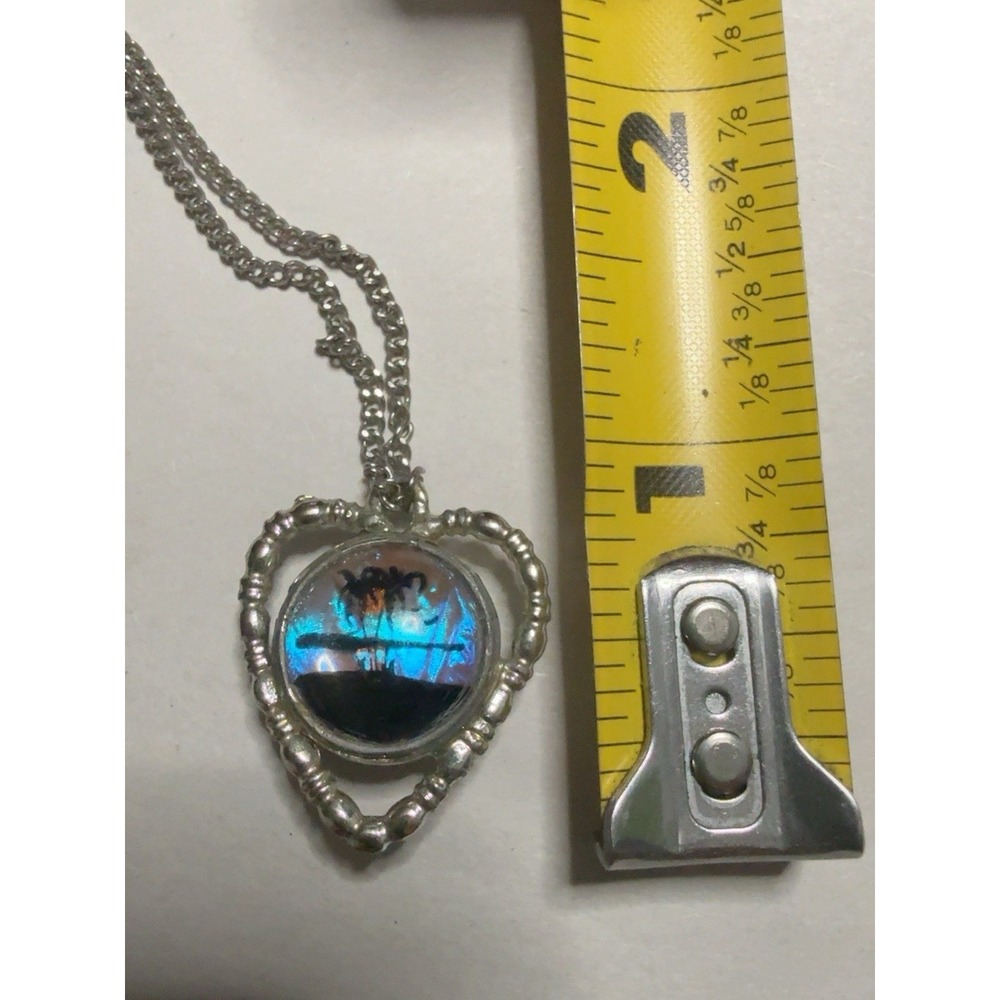 T20256-Iridescent Blue Purple Heart Pendant Necklace Silver Tone 24" Unique - Picture 6 of 7